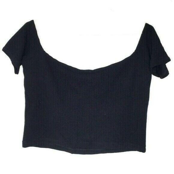 ASOS Top 14 Womens Cropped Black Off Shoulder Stretch Textured V Neck Date Night - Picture 3 of 4